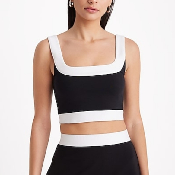 NWT Express Body Contour Stretch Cotton Tipped Square Neck Cropped Tank Size S - Picture 3 of 5